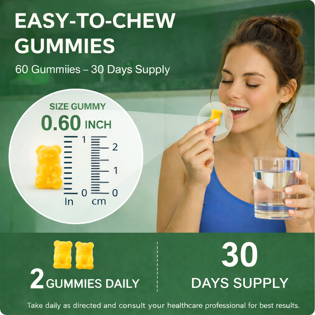 Easy-to-chew BetterFlow Mullein Gummies - 0.60 inch size, 2 gummies daily for a 30-day supply