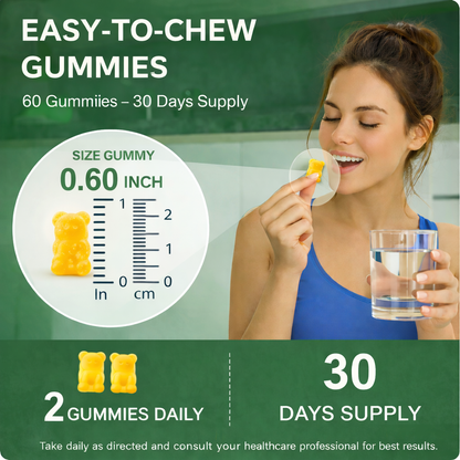 Easy-to-chew BetterFlow Mullein Gummies - 0.60 inch size, 2 gummies daily for a 30-day supply