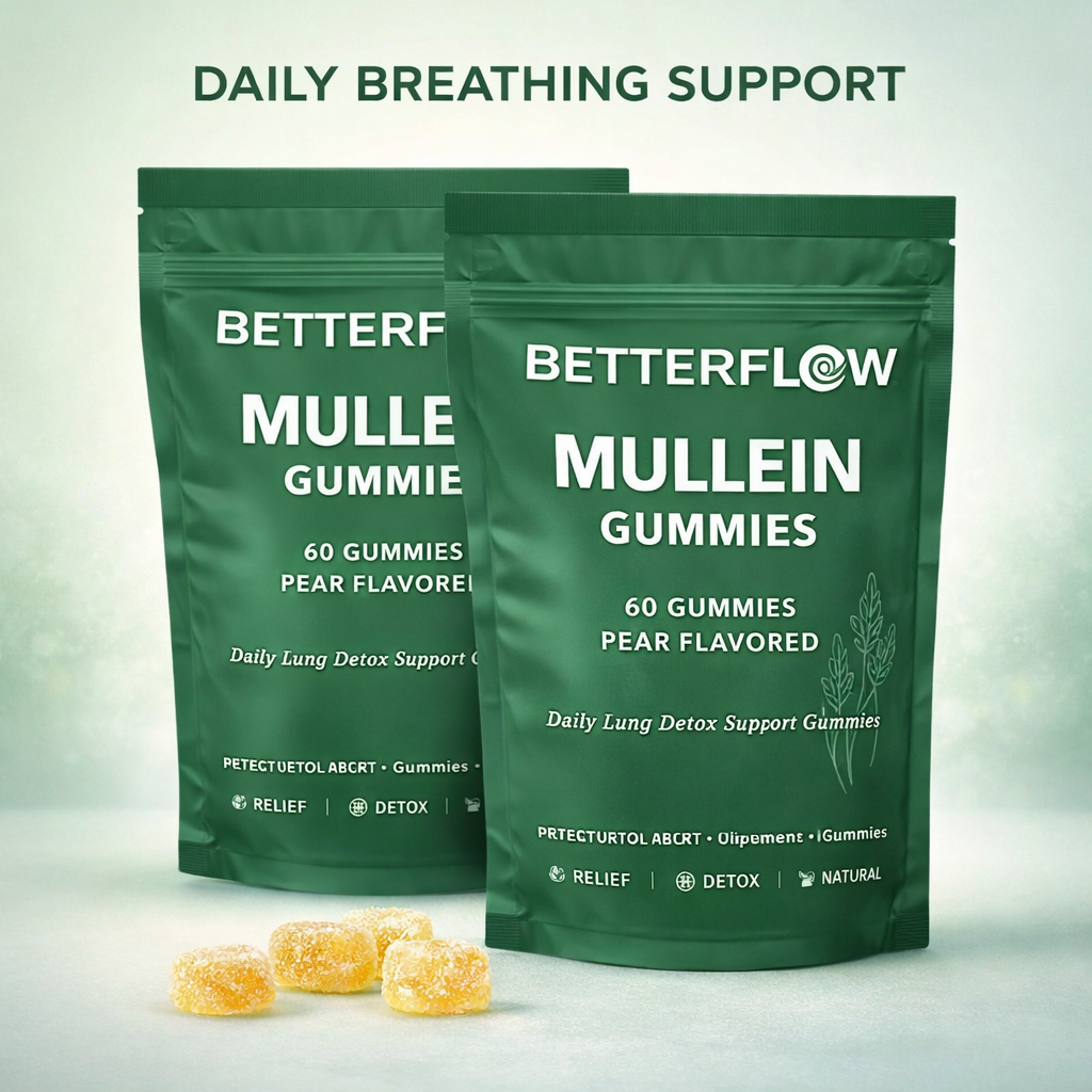 BetterFlow Mullein Gummies — pear-flavored chewable supplement