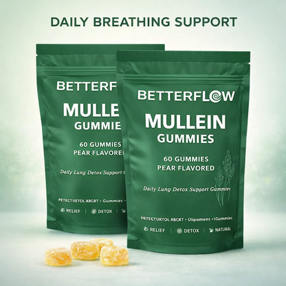 BetterFlow Mullein Gummies — pear-flavored chewable supplement